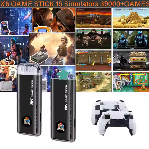 NEW X6 USB video game consoles 2.4G Wireless Controllers H133 Retro 8K Game stick 15 Simulators 64G 