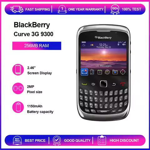 BlackBerry Curve 3G 9300 Original Unlocked Mobile Cell Phone Loudspeaker QWERTY 2.46'' 2MP WLAN Blac