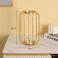 STM🔥QM Iron Vase Nordic Lantern-shaped Gold Flower Vase High Quality  Hollowed Out Tabletop Vase Flower Pot Home Wedding