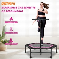 OneTwoFit 1.27M(50 inch) Hexagonal Fitness Trampoline with Adjustable Handle Bar Exercise Jumping Cardio Trainer Workout
