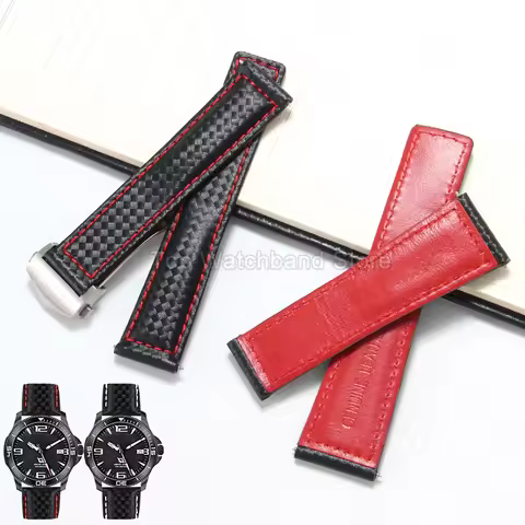 Carbon Fiber Cow Leather Watch Accessories Black 20 22 24mm for TAG Heuer Monaco Aquaracer Lightweig