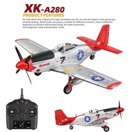 XK A280 RC Airplane P51 Fighter 2.4G 3D6G Mode Aircraft with LED Searchlight Plane Toys for Children