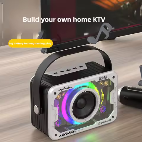 Wireless Karaoke Microphone Speaker Kit RGB Bluetooth Speakers with Microphone Small All-in-one Kara