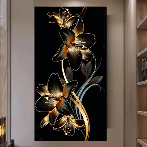 2026 Diamond Painting New Arrival Golden Black Lily Full Diamond Mosaic 5d Diy Flower Diamond Embroi