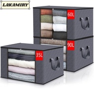 LAKAMIRY Clothes Storage Bins, 35L/60L/90L Non-woven Fabric Foldable Storage Box, Sundries Organizer