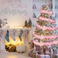 2pcs-200cm/78.74in Christmas Shiny Metallic Twist Garland Christmas Pink Metal Wire Garland With LED