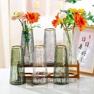 🚓NewinsStyle Indoor Living Room Desktop Ornaments Aquatic Flowers Dried Flowers Transparent Vase Gold-Painted Glass Vase