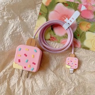 Pink 3D Style Soft Protection Set Charger & Data Cable Protector Case for iPhone 18W/20W Charger