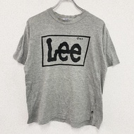 Lee 短袖印花 T 卹，大 logo，圓領，灰色，M 碼，古著。