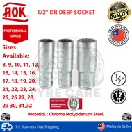 1/2 Inch DR 12PT Deep Chrome Socket Box 8-32MM AOK [TAIWAN]; Long; Toyo; Heavy Duty; Soket Panjang; 