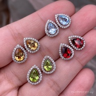 S925 Silver Water Drop Full Diamond Female Earrings Earrings Colorful Gem Garnet Citrine Inlaid Topa