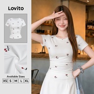Lovito Casual Tshirt Ruched Leisure Spring/summer White Tshirt for Women L166AD404 Lovito T-shirt Ka
