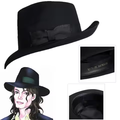 High Quality Woolen Hat Australian Wool 1:1 Michael Jackson Concert Dance Fedoras Classic Black Wide