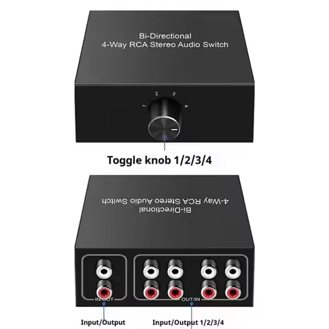 4-Way Stereo L/R Sound Channel Bi-Directional Audio Switcher, 1 in 4 Out or 4 in 1 Out, L/R Sound Ch