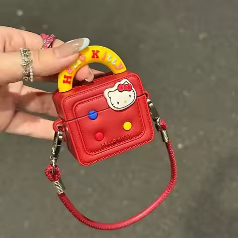 Anime Sanrio Hello Kitty Cartoon Kawaii Square Bag Case Compatible with AirPods and IPhone Earphones