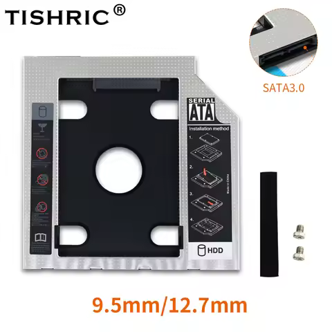 TISHRIC 2nd Hdd Caddy SSD SATA 3.0 Hard Disk Enclosure optibay 2.5" Adapter 9.5/12.7mm Caddy Case Fo
