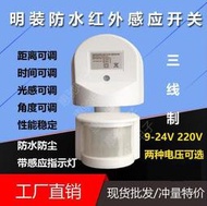 紅外線人體感應開關12V24V110V220V紅外感應器戶外防水帶光控延時