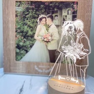 最美婚紗紀念【寫實線條】原木Led夜燈藍芽喇叭 客製化夜燈