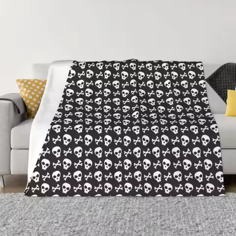 Skull & Crossbones on Black // Halloween Collection Throw Blanket Decorative Bed Blankets Softest Bl