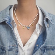 飛天鯨魚珍珠頸鍊 柔和色與彩虹色，附鯨魚吊飾的珍珠項鍊