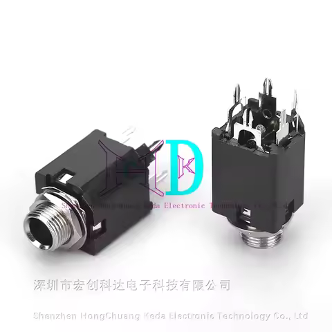 5PCS Stereo Socket Panel Mount Jacks PJ-630 Plug Stereo 5 Pin 6.35MM for Mic 5-pin In-line Vertical