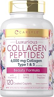 Collagen Peptides 6000 mg | 120 Caplets | Type 1 and 3 with Vitamin C | Grass Fed, Non-GMO, Gluten F
