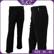 TUCZ BLACK KNITTED STRETCH STRAIGHT CUT PANTS R457 SIZE : 26-42