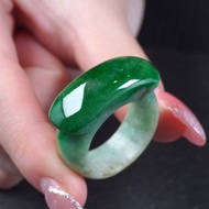 飄綠花翡翠馬鞍戒玉戒指 | 國際18圍 | 天然緬甸玉翡翠A貨 | 送禮