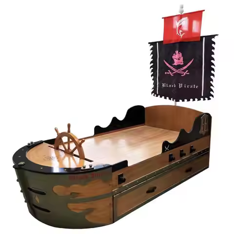 Colorful creative custom solid wood bed, pirate ship bed boy single bed double bed