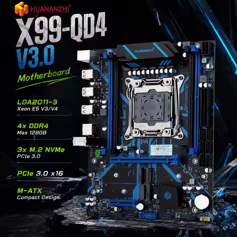 HUANANZHI X99-QD4 V3.0 Motherboard LGA2011-3 Xeon E5 V3 V4 4*DDR4 Max128GB 1*PCI Express3.0 x16 Main