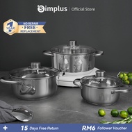 Simplus 304 Stainless Steel 6pcs Cookware Set丨16cm/20cm/24cm Soup Pots丨Non-Coated丨Multi-Stove Compat