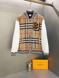 Burberry學院風白袖毛巾刺繡棒球夾克