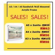 A5/A4/A3 Sandwich Wall Mounted Acrylic Frame / Poster Frame / Advertisement Frame /Certificate Frame