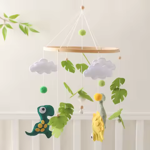 Baby Crib Mobile Bed Bell Wooden Rattles Toys Soft Felt Cartoon Dinosaur Forest Hanging Bed Bell Mob