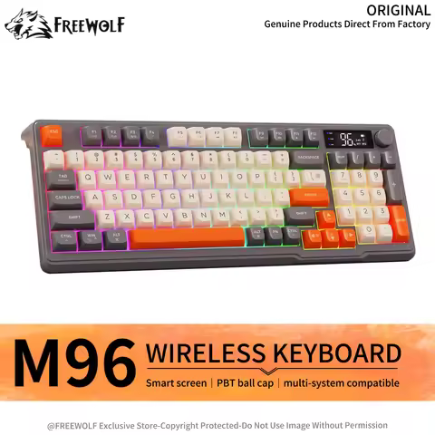FREEWOLF M96 Wireless Dual-mode Keyboard,2.4G & BT,Digital Display,Built-in Battery and Long-lasting
