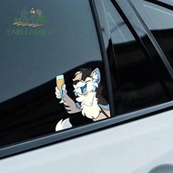 EARLFAMILY 13cm Furry Blue Husky Car Sticker Occlusion Scratch Fashionable Racing Drifting Air Conditioner Decal Sunscreen Amusing Car Label