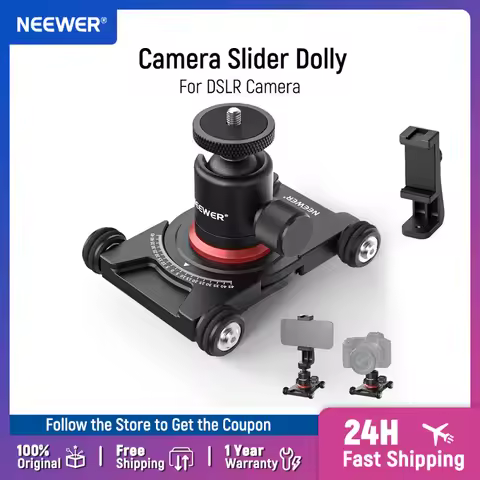 NEEWER Camera Slider Dolly with Ball Head Phone Clamp 4 Wheeled Tabletop Dolly Manual Skater with 36
