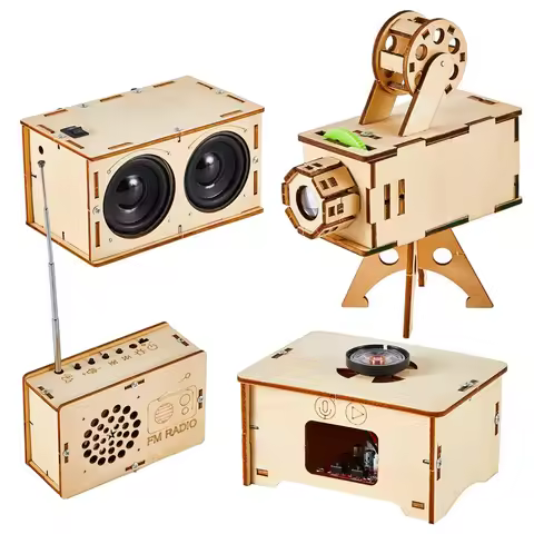 4 Set Of Wooden Puzzle DIY Craft Kit Speaker Radio Gramophone Projector Soldering Practice DIY Elect
