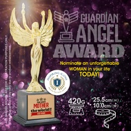 Golden Angel Trophy with Name on Aluminium Event Plate | Hadiah untuk nenek, ibu, isteri, Cikgu, Bos