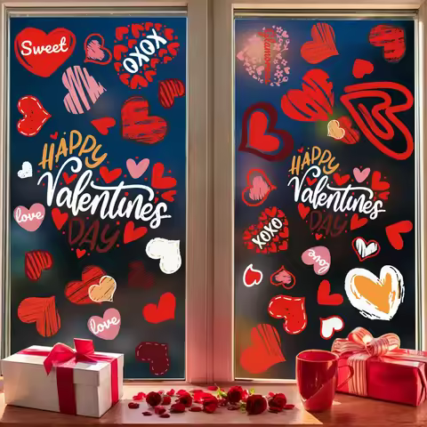 6 Sheets of Valentine'S Day Window Decorations, , Double-Sided Window Decals Perfect for Valentine'S