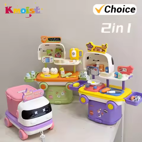 2 in 1 Funny Mini Trailer Kitchen Doctor Make up Pretend Play Toys Storage Cart Medical Table Doctor