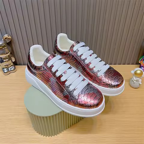 Luxury Multicolor Snake Print Men Platform Sneakers Shiny Leather Lace-up Thick Sole Streetwear Casu