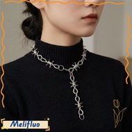 MELIFLUO Barbed Wire Choker, Silver Color Adjustable Grunge Choker Necklace, Gothic Outfit Metal Cha