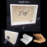 7X9 FRAME KAYU MAS KAHWIN , FRAME DUIT HANTARAN / FLOWER FRAME FOR DIY WITH FRONT MIRROR/STAND HOLDE