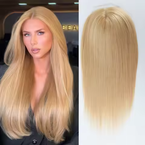 #18 Ash Blonde Human Hair 8X8 Inch Wefted Topper with HD Lace Base Toppers Thin Hair Help Hairpiece 