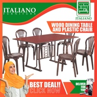 5-Feet Solid 1 Dining Table + 6 Dining Chairs/Wooden Table Chairs/Ruang Makan