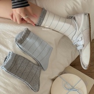 [Texture Online✨] Cloud Edge Striped Mid-Tube Socks | Japanese Transparent Socks Mid-Tube Socks Sock