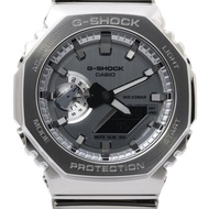 卡西歐 G-SHOCK 精美金屬系列 2100 系列類比數位雙顯腕錶 GM2100YM8AJF 銀色樹脂不鏽鋼男士腕錶