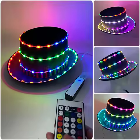 New Full Color LED Glow Jazz Dance Hat Dance Costume Props LED Luminous Colorful Fedora Hat Nightclu