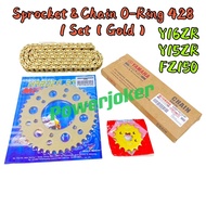 Y16/Y16ZR/Y15/Y15ZR/FZ150/FZ 150 Spocket Sprocket Set 428 (1 Set) 428 O-Ring Chain Rantai Gold + Spoket MCS O RING/Oring